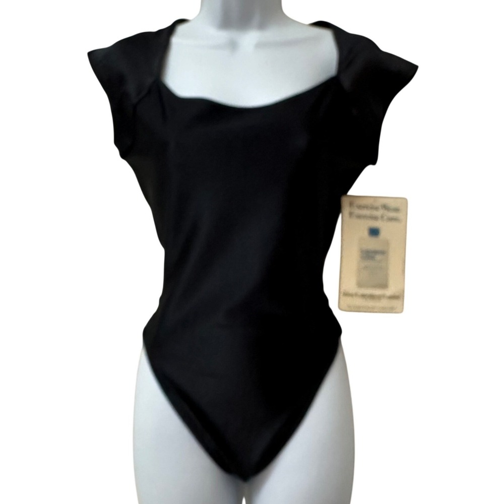 Vintage Gilda Marx Flexatard Black Cap Sleeve Leotard Bodysuit Womens XL NEW